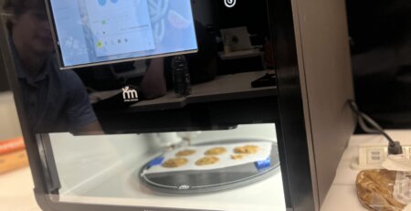 Foodini 3D food printer producing 3D printed cookies